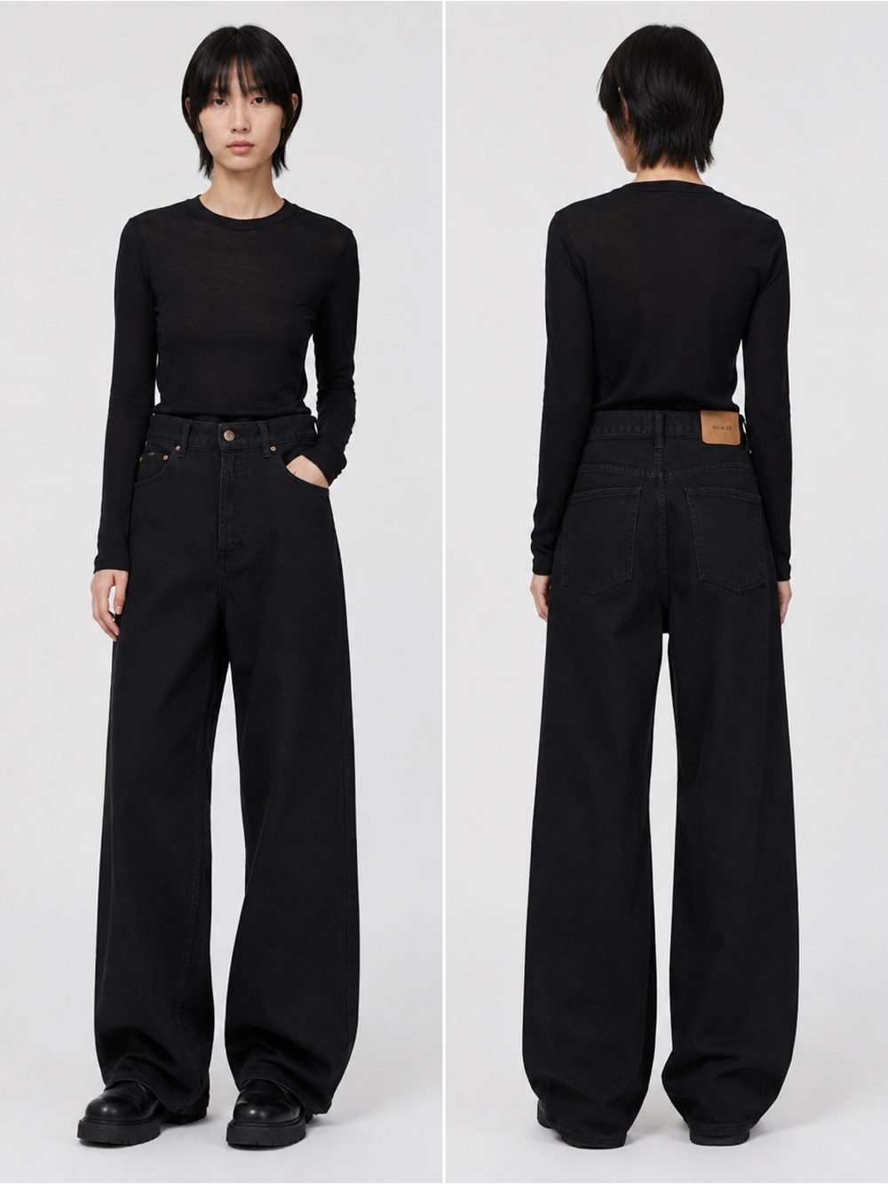 VUJA DÉ Black Wide Leg High-Rise Distressed Jeans Japanese Denim Made in Japan